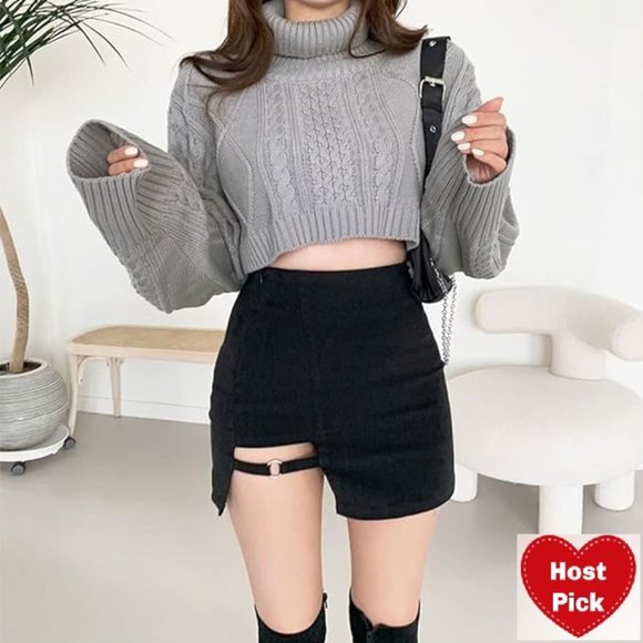 Asymmetric Mini Skirt High Rise Black Skirt Trending Korean Style - Picture 1 of 14